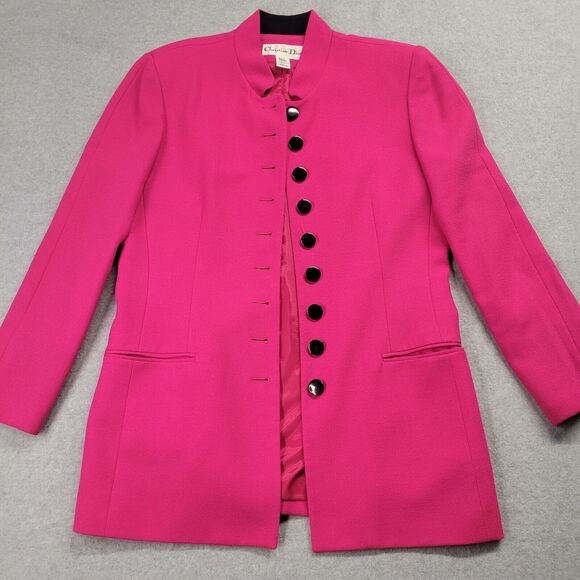 Christian Dior Blazer Pink Coat Vintage Designer 80s‎ USA 100% Pure Wool Size 10 - Picture 1 of 16